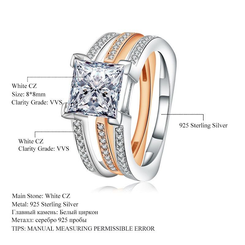 Personalized Laminated Wind Ring Creative S925 Sterling Silver Inlaid Zircon Ring