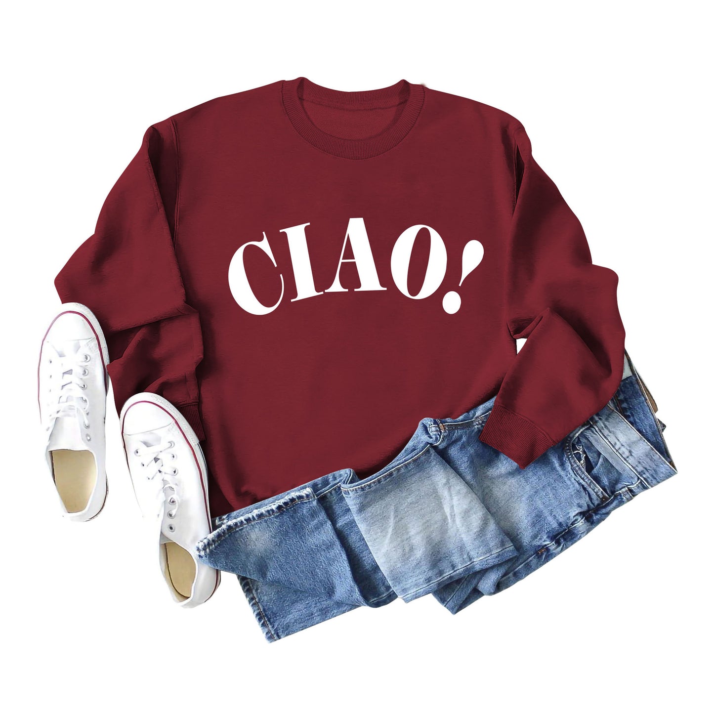 New Long-Sleeved Blouse Ciao Simple Letter Round Neck Sweater Loose Undershirt Women