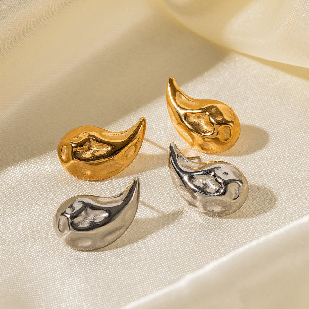 5pcs 18K Gold Plated Drop Shape Hammer Earrings Women's Fashion All-In-One Geometric Earrings