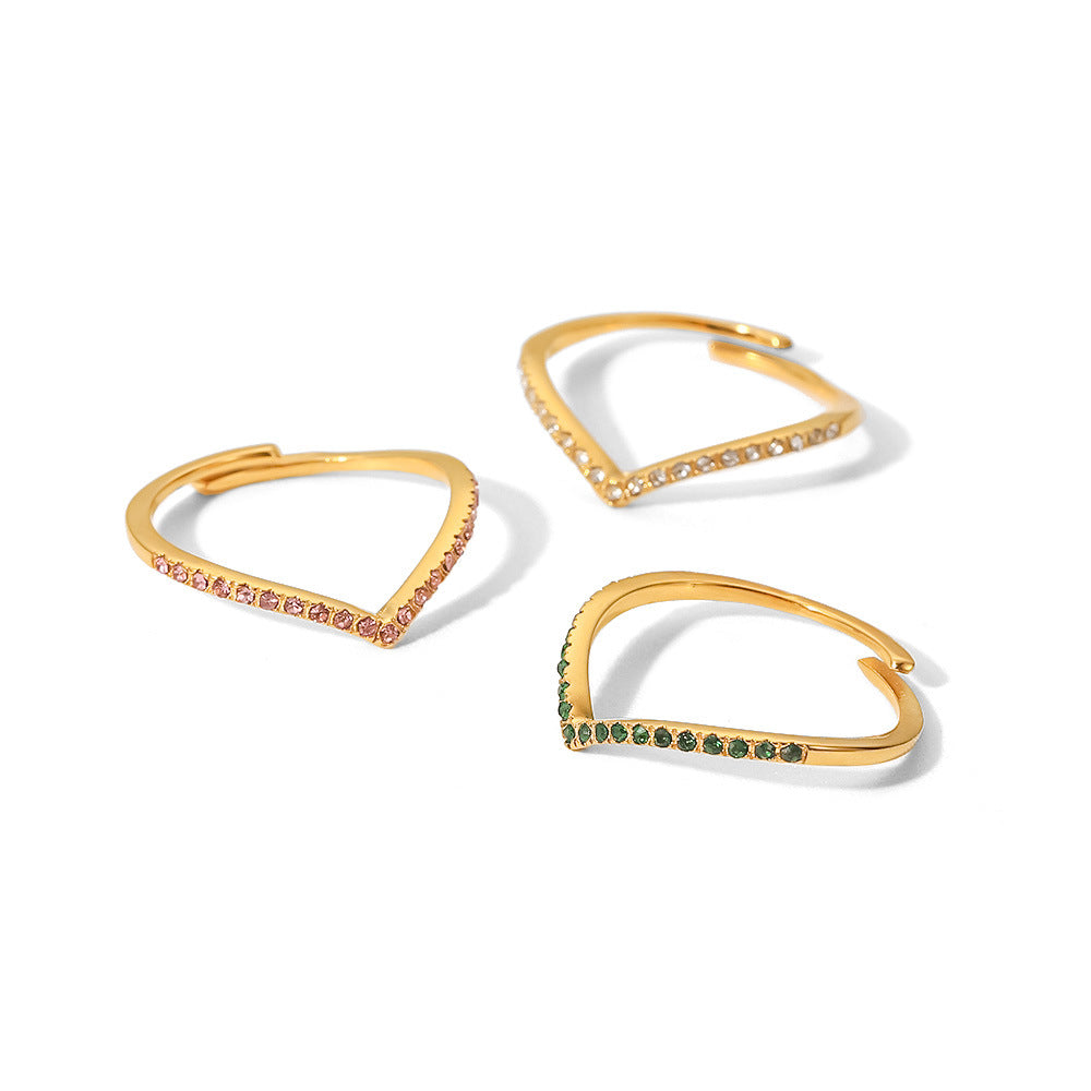 5pcs Fashion All-In-One Ring 18K Gold Full Diamond Fine V-Shaped Green // White Zircon Ring