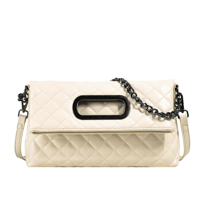 Bag Lady New Fashion Commuter Chain Bag Diamond Check Folding Handbag Light Luxury Shoulder Crossbody Bag