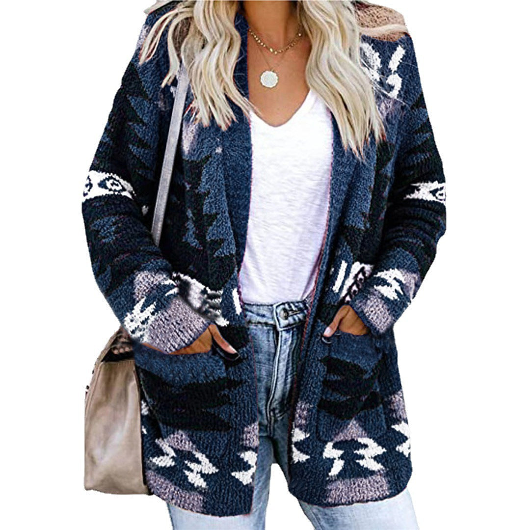 Autumn Winter Women's Loose Halloween Sweater Christmas Printed Knitted Long-Sleeved Cardigan