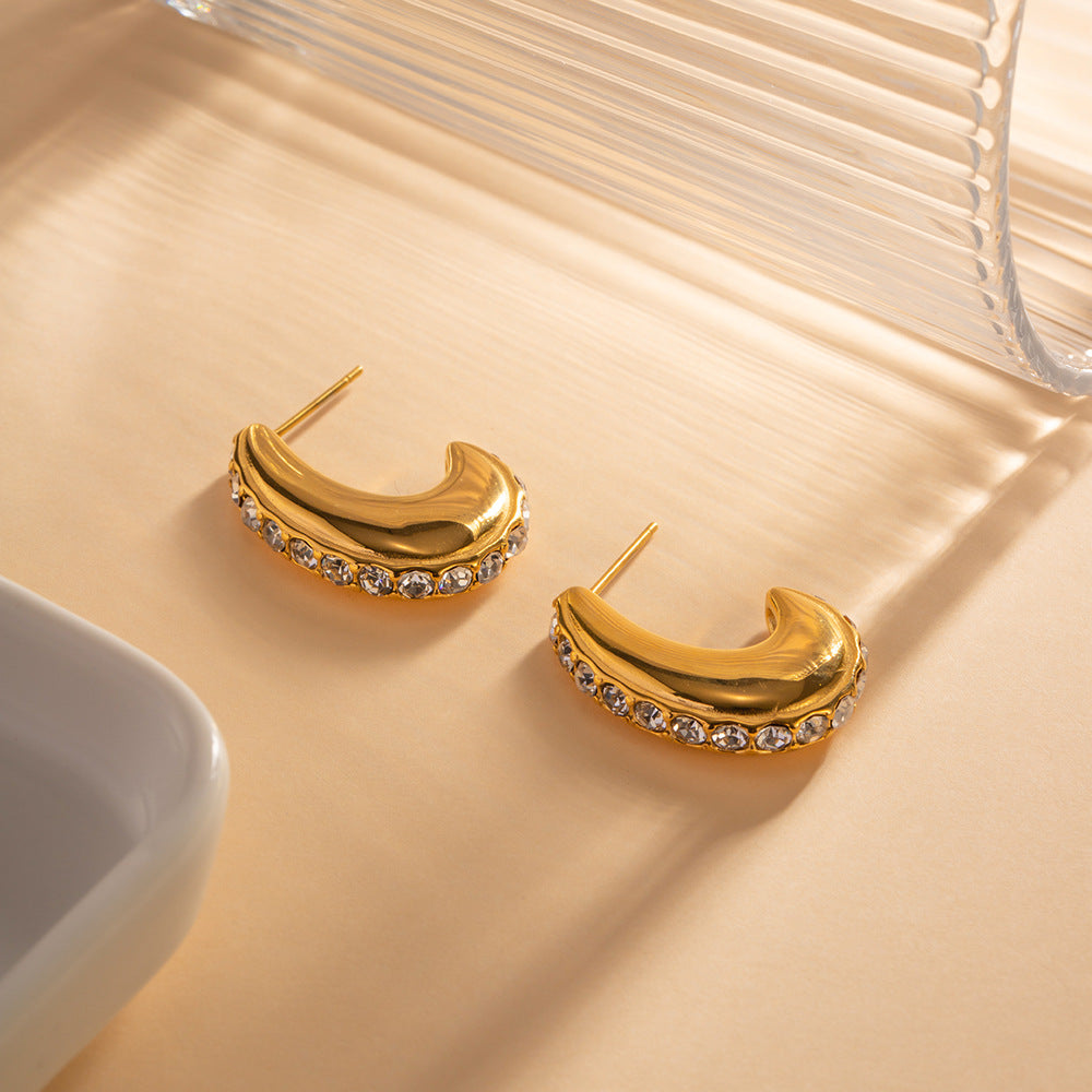 5pcs Fashion 18K Gold Plated Diamond Set Stainless Steel Earrings High Design Fashion All Matching Earrings