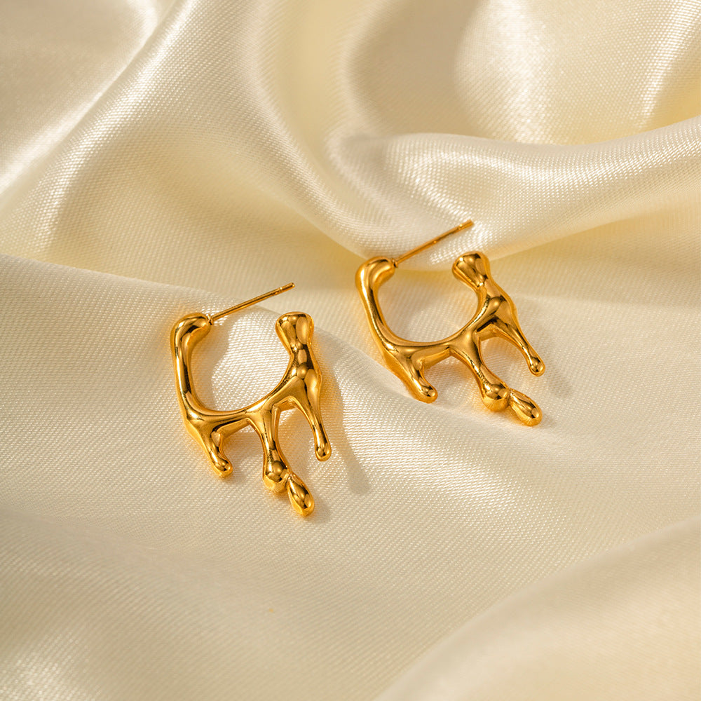 5pcs Popular Earrings 18K Gold Stainless Steel Liquid Shaped Stud Earrings Designed To Feel Non-Fading Earrings Batch