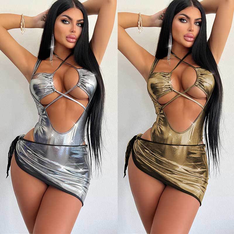 Women's One-Piece Hip Dress Set Sexy Ol Light Mature Spice Tie-Up Jumpsuit With High Fanny Pack Hip Dress