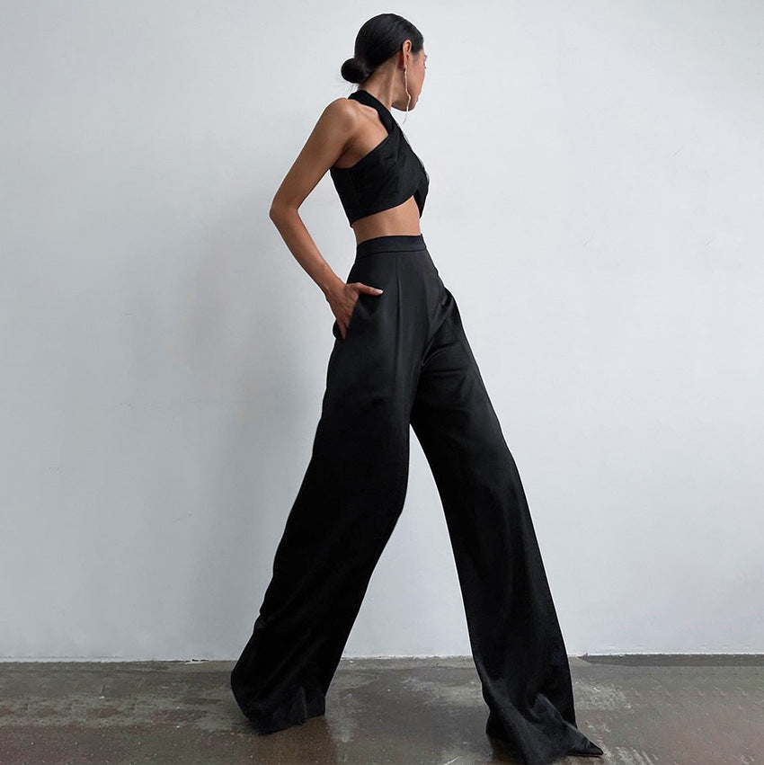 High Street Casual Fashion Floor-Length Trousers With Women's Dress And Trousers Satin Drop Silky Texture Ice Silk
