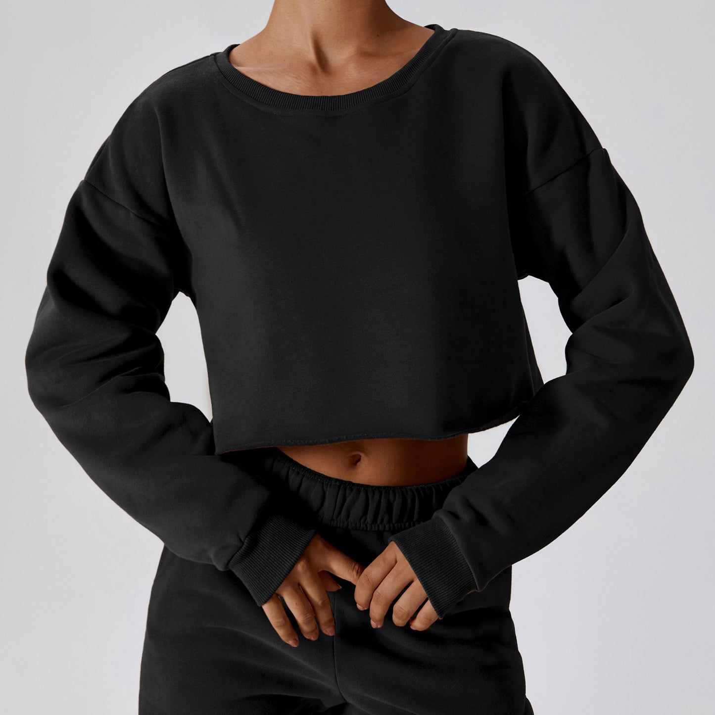 Warm Long Sleeve Hoodie T-Shirt Women Short Pullover Outdoor Fitness Smock Loose Casual Sportswear