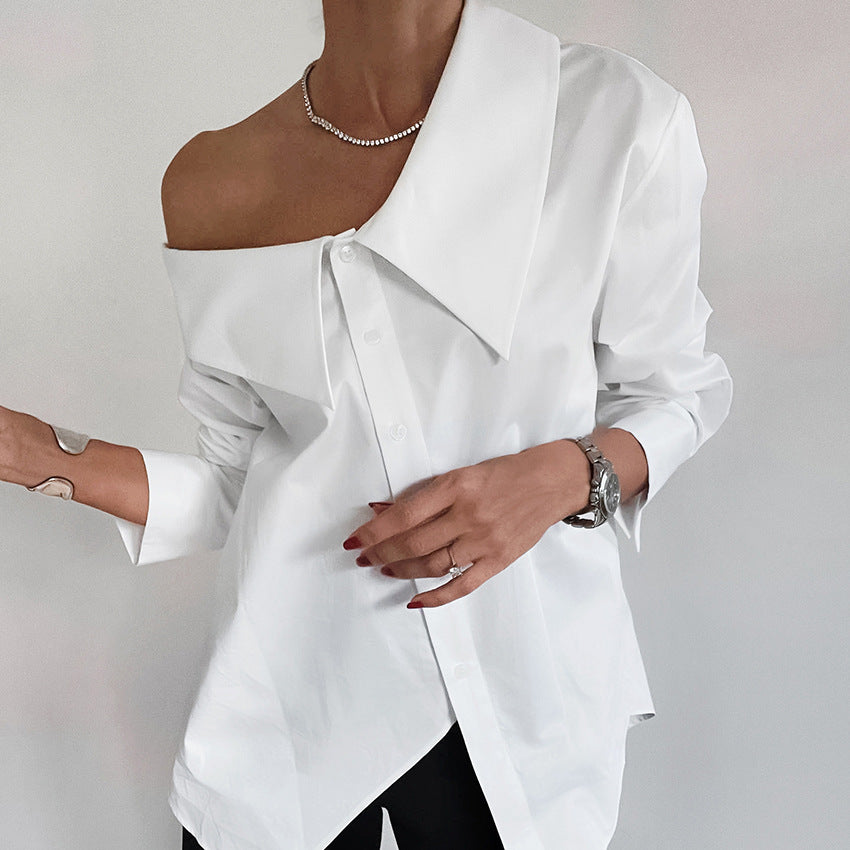 White Irregular Collar Type Sexy Off-The-Shoulder Women's Shirt New Spring Fashion Top Woman