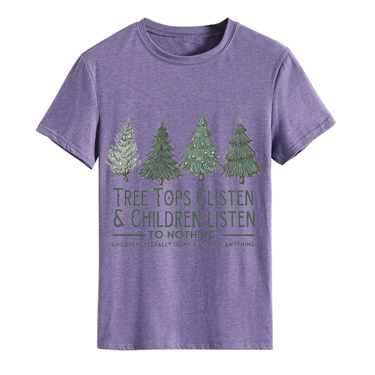 Tree Tops Round Neck Fashion Letter Top Women's T-Shirt Loose Short Sleeves