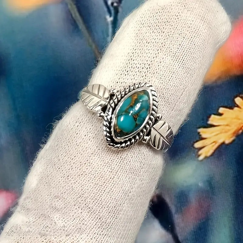 Leaf Jewelry Creative Electroplated Jewelry Palace Retro Horse Eye Turquoise Ring Female