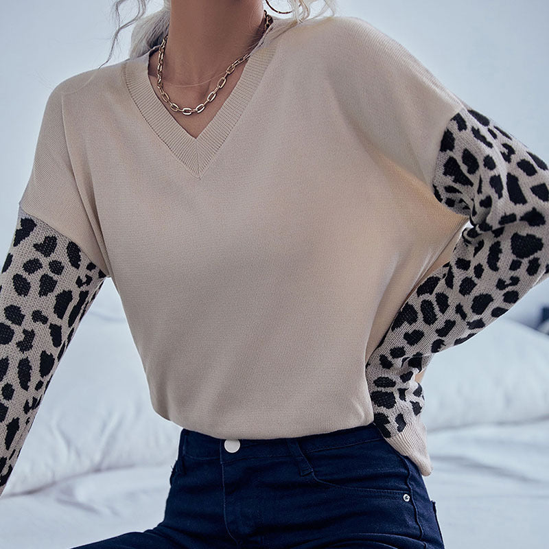 Autumn New Fashion Women's Leopard-Print Long-Sleeved Sweater Women