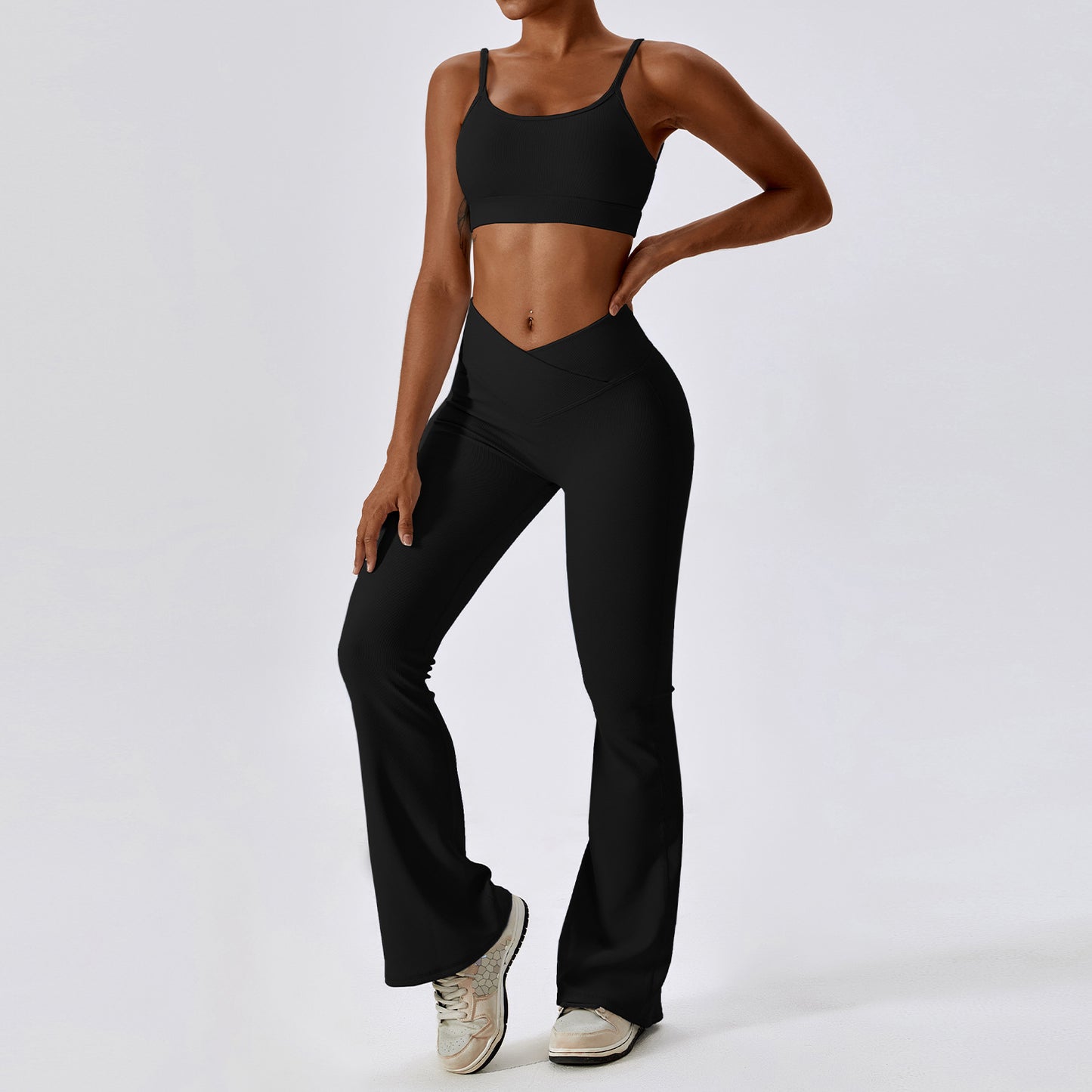 Zectron Thread Abdominal High Waist Beauty Back Yoga Set Quick Dry Gathering Hip Lift Tight Fitness Sports Set