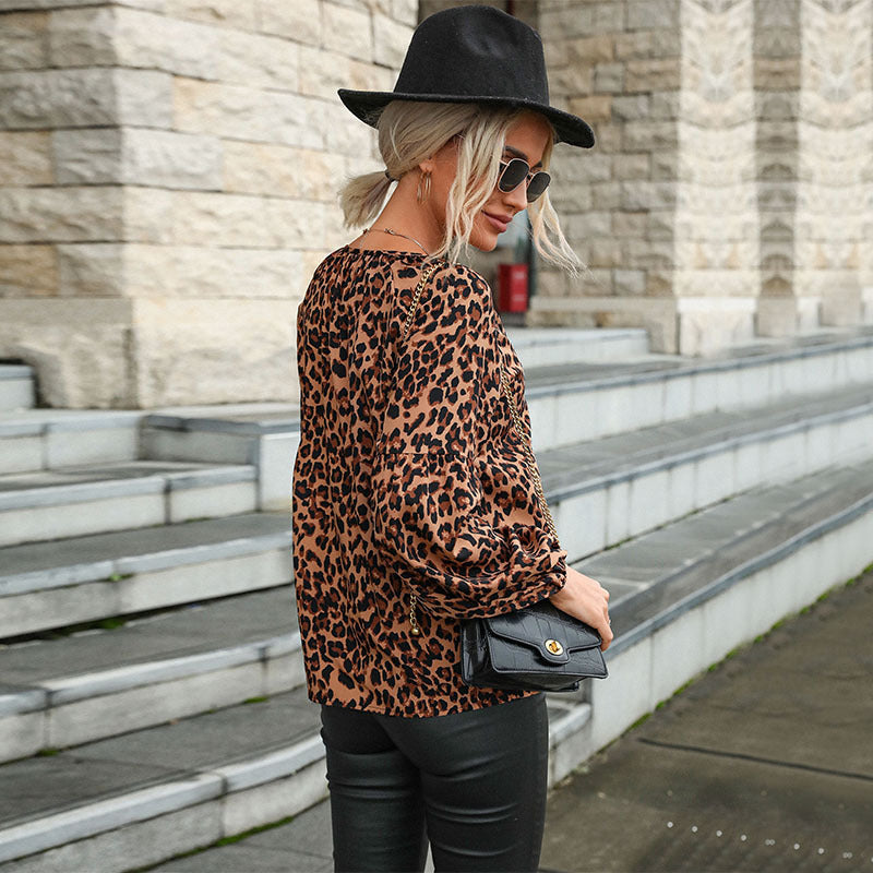 Exclusively For Generation Of New Women's Retro Blouse Cover Leopard Print Long-Sleeved Shirt