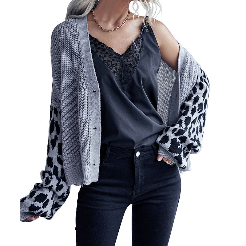 Autumn and Winter Fashion: Women's Long-Sleeved Leopard Sweater Coat