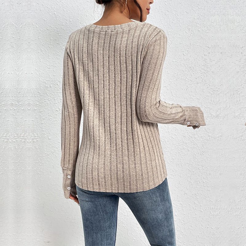 Autumn New Women's Solid Color Long Sleeve V-Neck Sweater