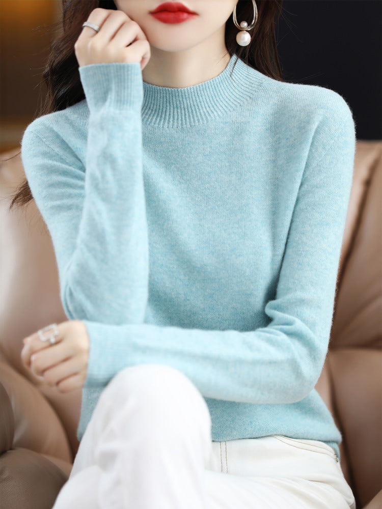 Half Turtleneck Woolen Sweater Women's Autumn And Winter Simple Everything Cashmere Sweater Loose Pullover Knitted Bottom
