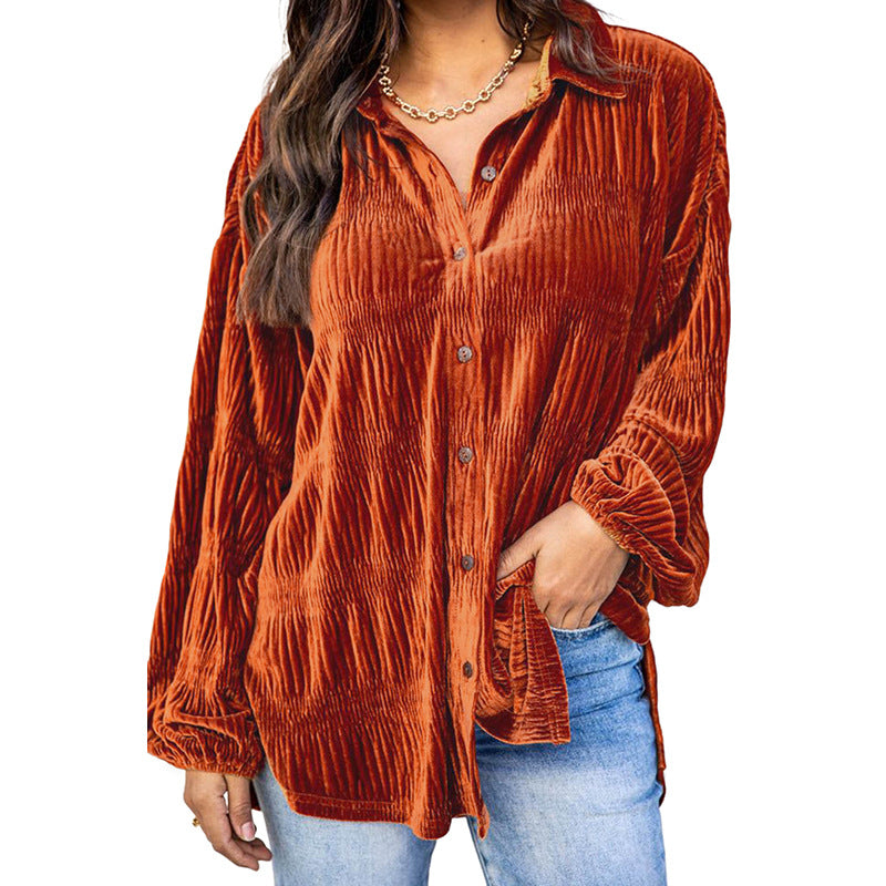 Autumn And Winter New Velvet Basic Simple Shirt Women's Casual Loose Single-Row Multi-Button Long-Sleeved Shirt