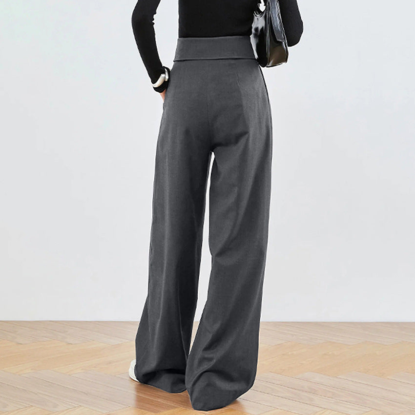 Spring Vintage Classic Loose Gray Commuter High-Waisted Broadfoot Pants Women's Casual Pants