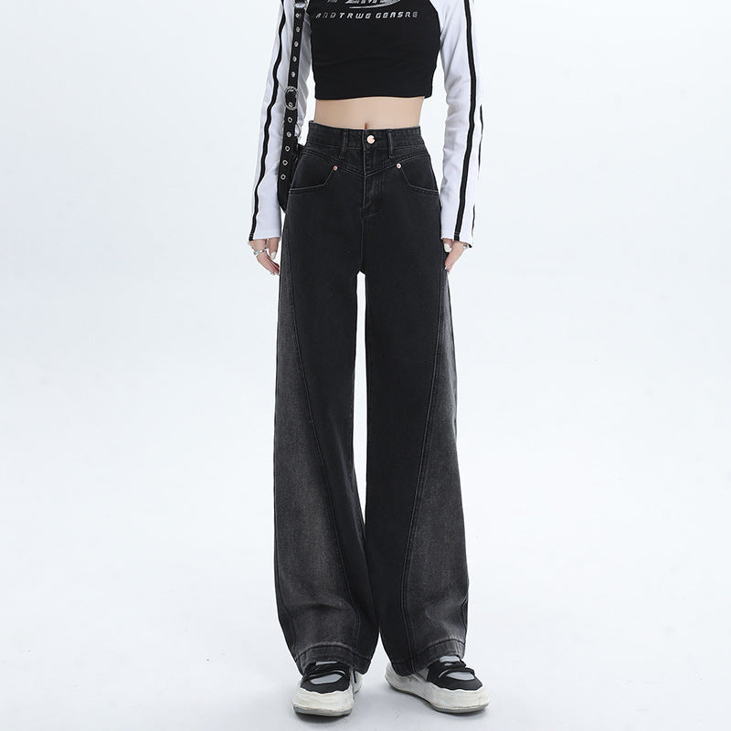 High-Waisted Wide-Leg Jeans For Women Loose-Looking Skinny Men Mopping Narrow Straight Leg Pants Autumn