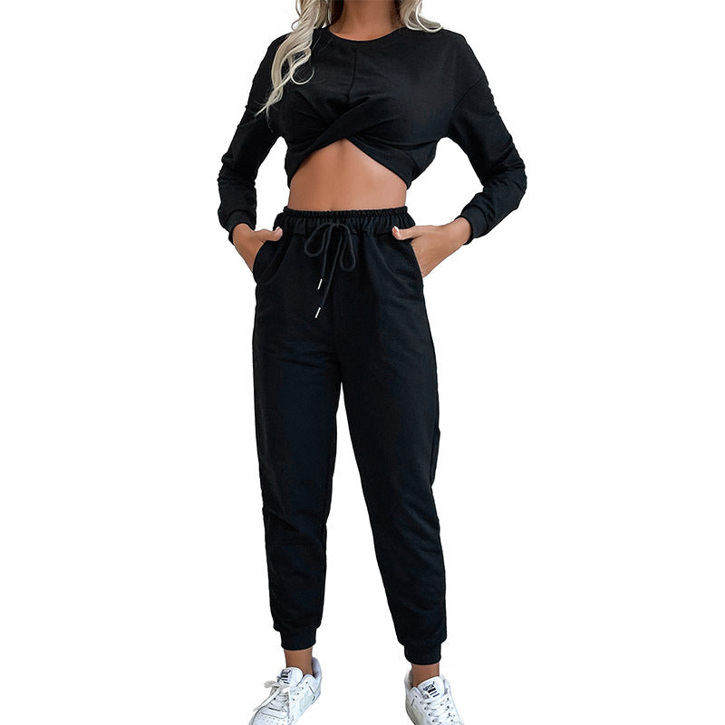 New Black Short Hoodie Sports And Leisure Suit Two-Piece Set
