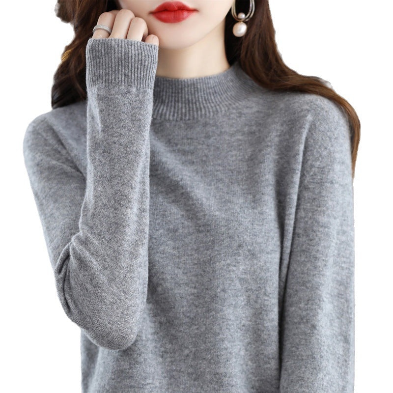 Half Turtleneck Woolen Sweater Women's Autumn And Winter Simple Everything Cashmere Sweater Loose Pullover Knitted Bottom