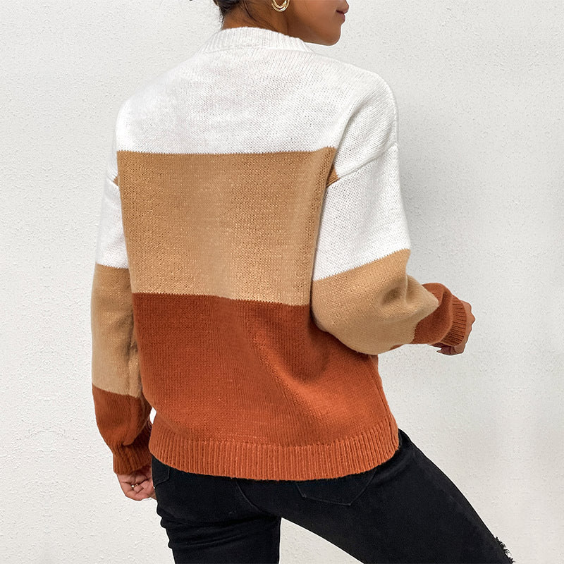 New Autumn Casual Women's Loose Color Long-Sleeved Pullover Sweater