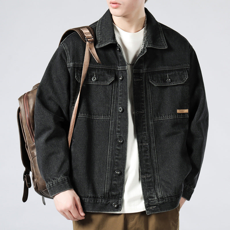 Heavy Denim Coat Male Spring And Autumn New Fashion Handsome Cargo Jacket Loose Large Size Washed Coat