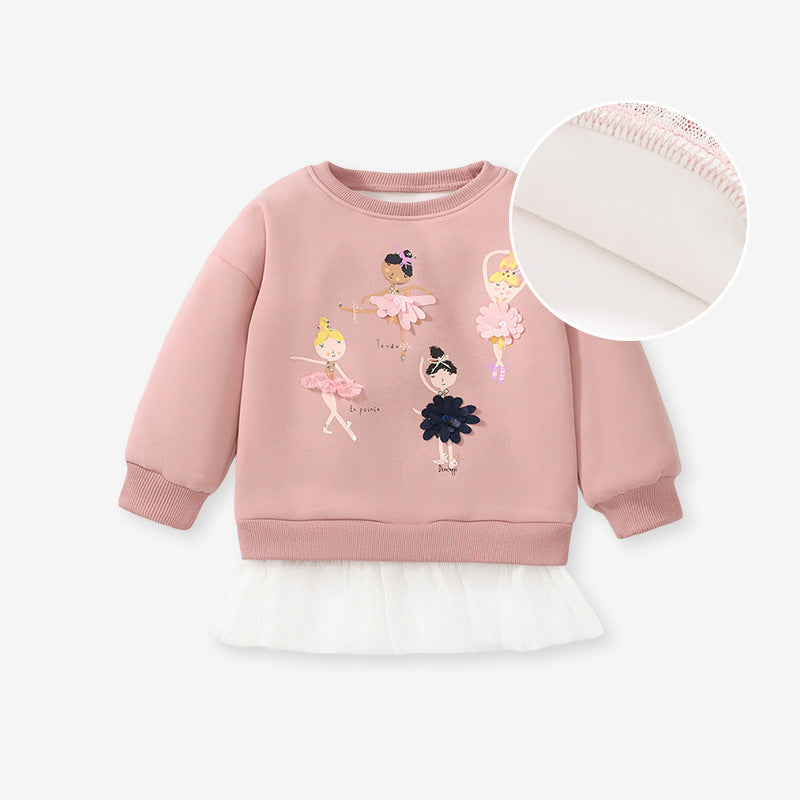 Fall/Winter Girls Hoodie Set Plus Fleece Long-Sleeved Kids Suit Girls Pantsuit