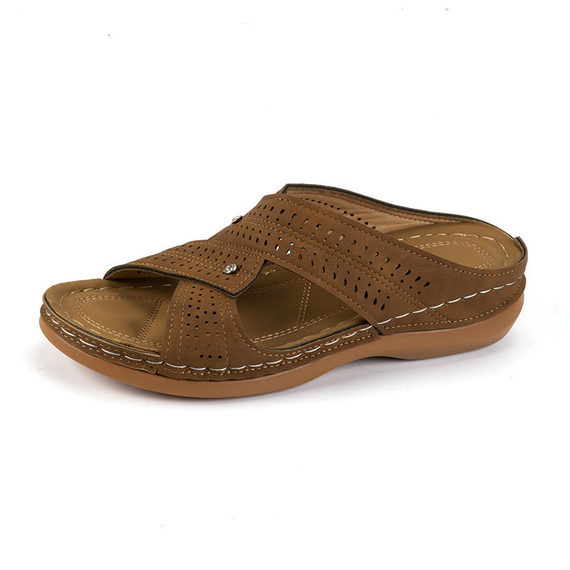 New Summer Large Size Slope Slippers Female Cross With Solid Color Car Sewing Thread Beach Sandals Female