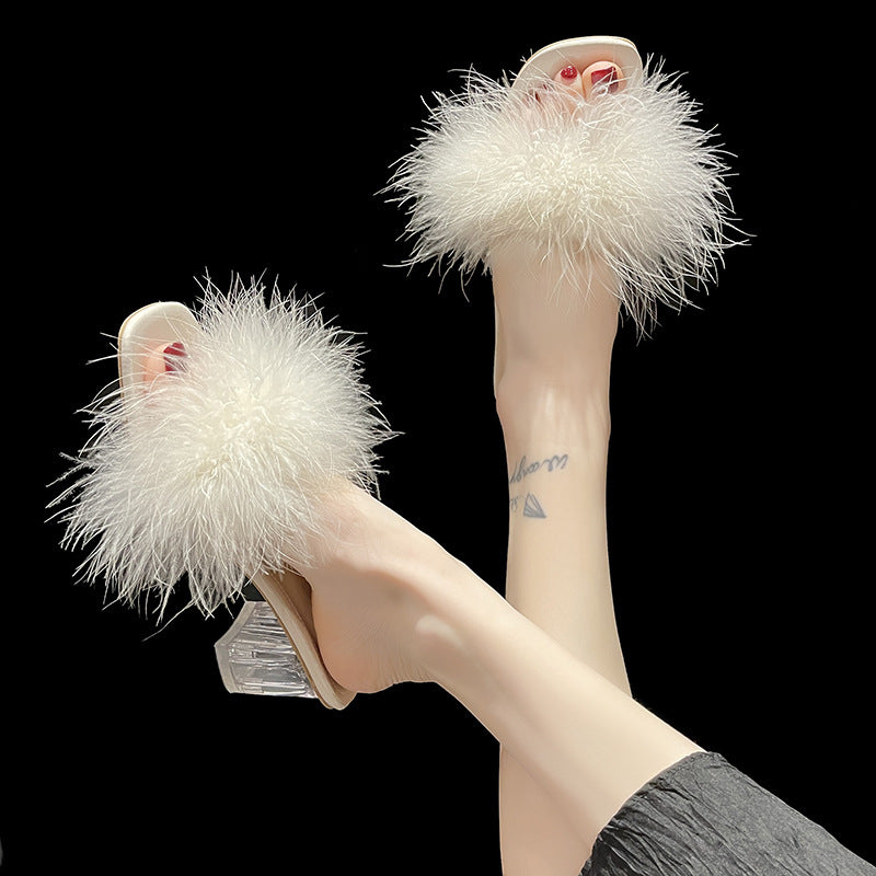 Female Summer New Korean Version Of Woolly Coarse Sandals Flip-Flops Open Toe To Wear High-Heeled Slippers