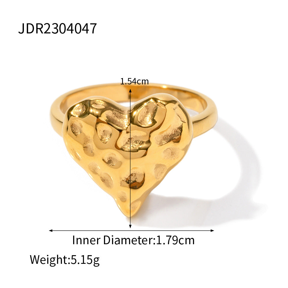 5pcs Ring Women's 18K Gold Stainless Steel/Hammer Lava Heart Ring Does Not Fade Design Ring
