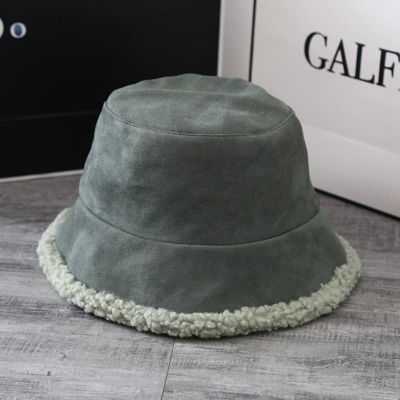 Double-Sided Hat Women's Japanese Lamb Hair Fisherman Hat Winter With Fluffy Deerskin Basin Hat Bucket Hat