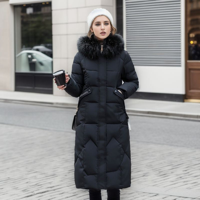 Cotton-Padded Women's Mid-Length Winter New Fashion Slim-Fit Over The Knee Jacket Large Fur Collar Thick Tide Women's Wear