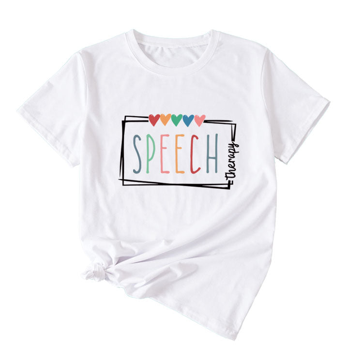 Women's Casual Crew-Neck T-Shirt Speech Therapy Loose Short Sleeves