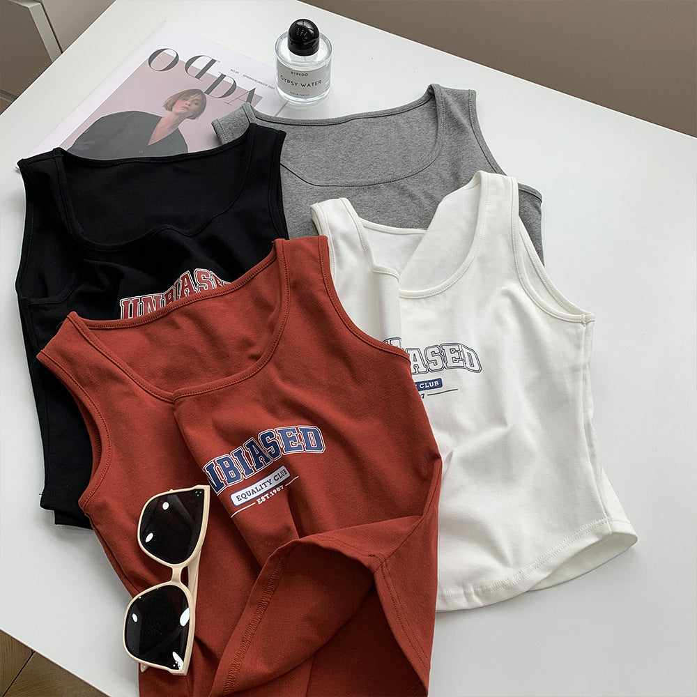 Retro Cotton Vest Women's Slimming U Collar Sleeveless T-Shirt Summer Wear Slim Short Halter Top