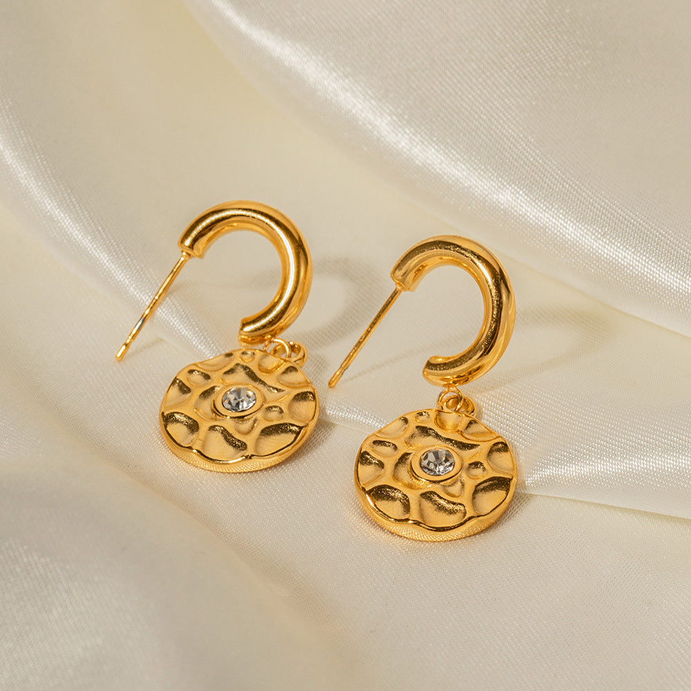 5pcs Stainless Steel Earrings 18K Gold Texture Set Diamond Round Earrings Women All Matching Earrings