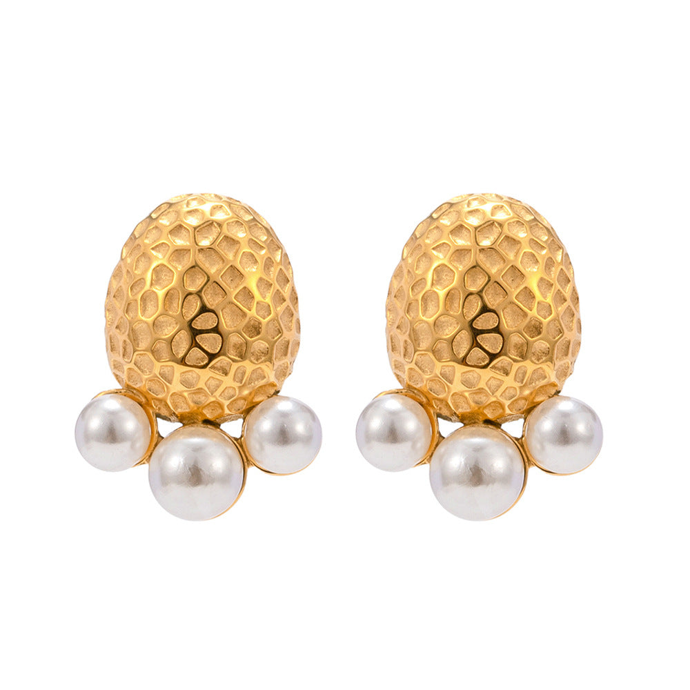 5pcs Fashion Classic Twist 18K Gold Stainless Steel Hammer Set Pearl Temperament Earrings All-Match Earrings