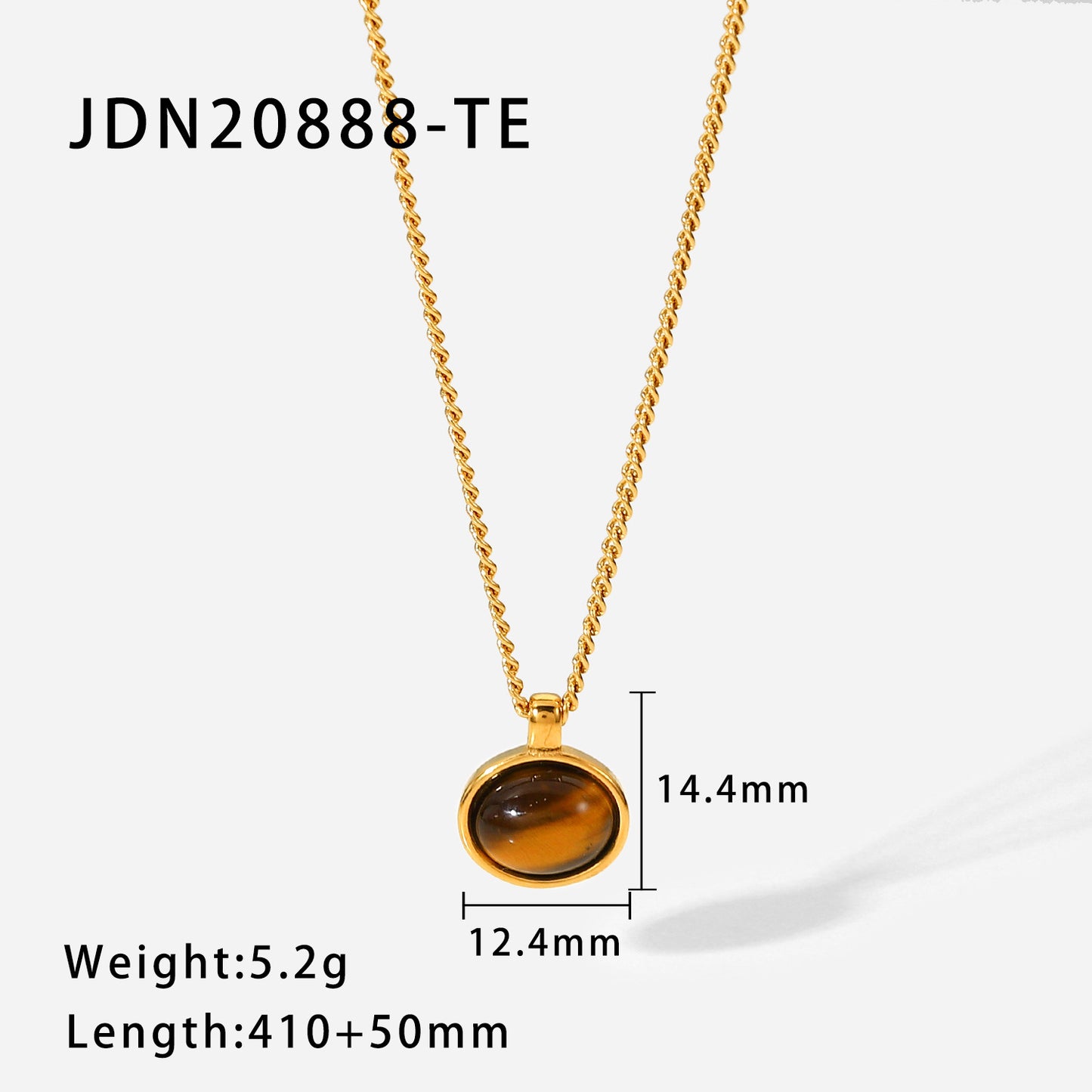 5pcs Style Retro Oval Natural Stone Pendant Necklace 18K Gold Plated Stainless Steel Chain Collar