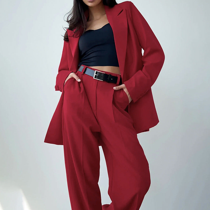 Autumn And Winter New Casual Fashion Suit High-Waisted Straight-Leg Trousers Two-Piece Suit For Women