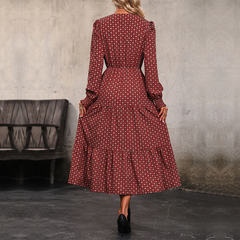 New Fashion Women Long-Sleeved Printed Autumn Dress