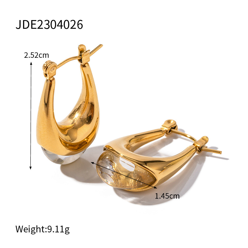 5pcs 18K Gold Green Earrings Fashion Non-Fading Women's Stainless Steel Jewelry