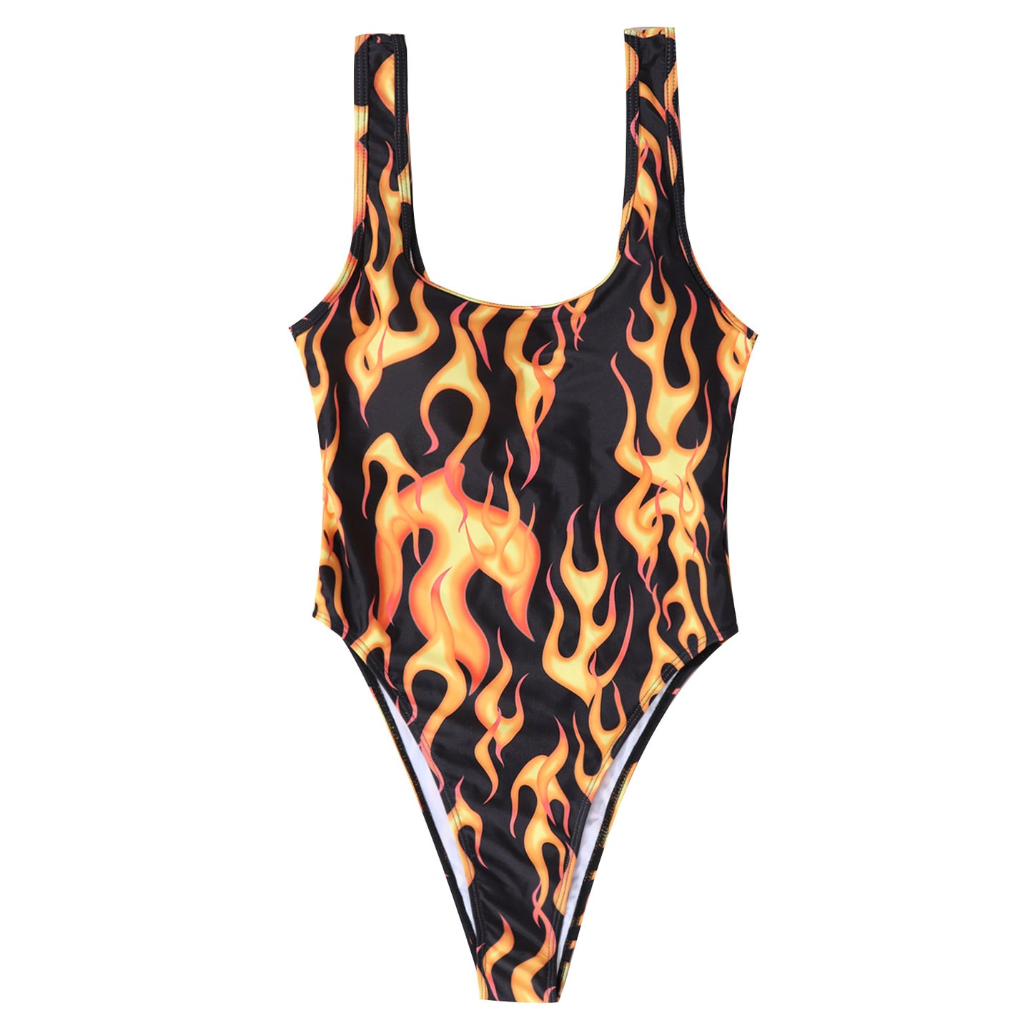 Russian Flame Print Jumpsuit Sexy Bodysuit Bikini