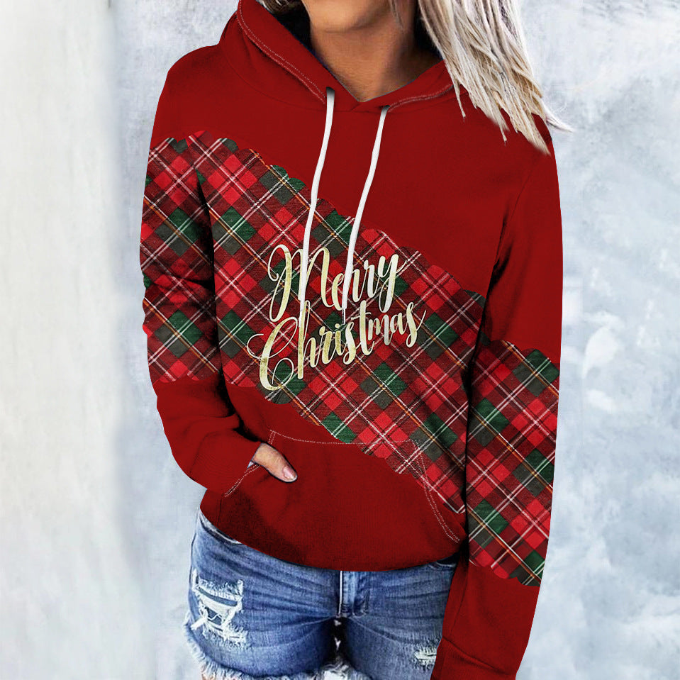 Women's Autumn New Christmas 3D Digital Print Loose Hooded Hoodie For Women