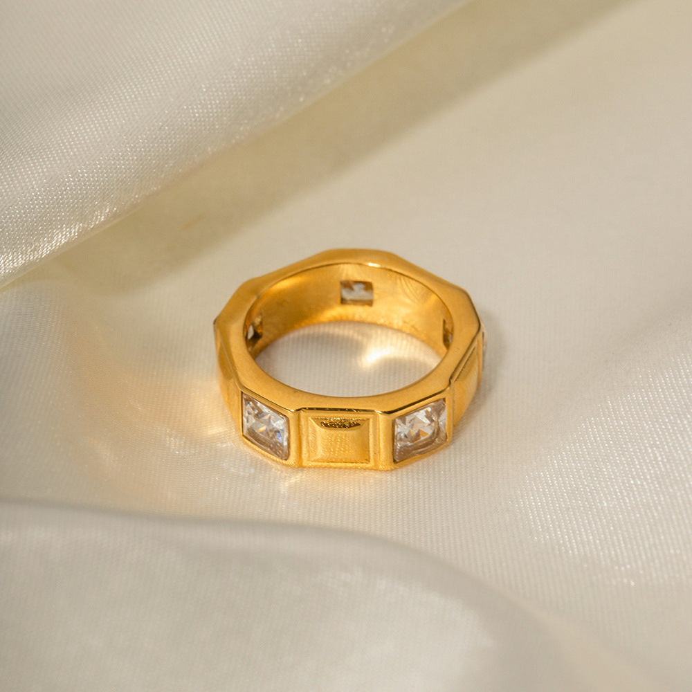 5pcs Ring 18K Gold Stainless Steel Set Zircon Simple High-Grade Titanium Steel Hand Jewelry
