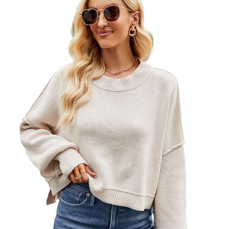 Women's New Autumn And Winter New Loose Short Pullover Sweater Fashion Long-Sleeved Round Neck Sweater