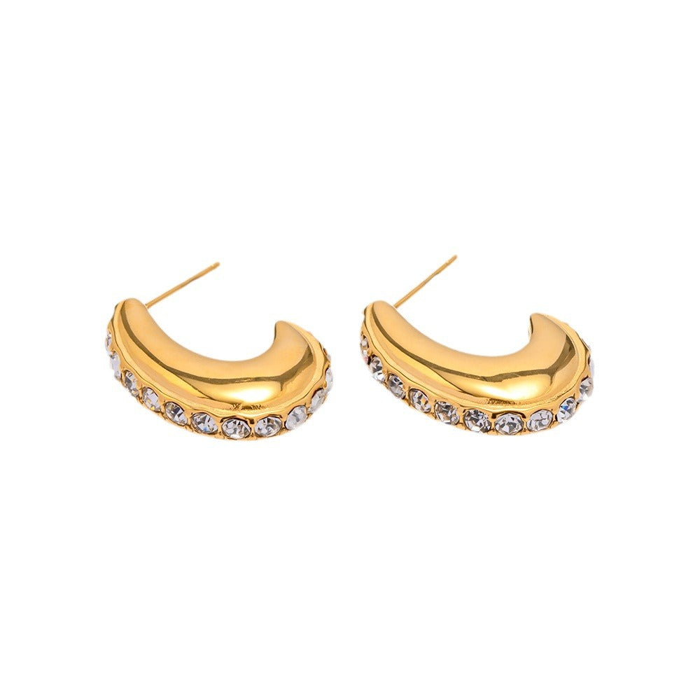 5pcs Fashion 18K Gold Plated Diamond Set Stainless Steel Earrings High Design Fashion All Matching Earrings