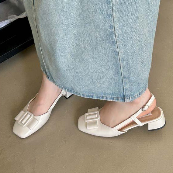 New Thick Heel After Empty Sandals Female Fairy Wind Fashion Bow Square Head Women's Single Shoes