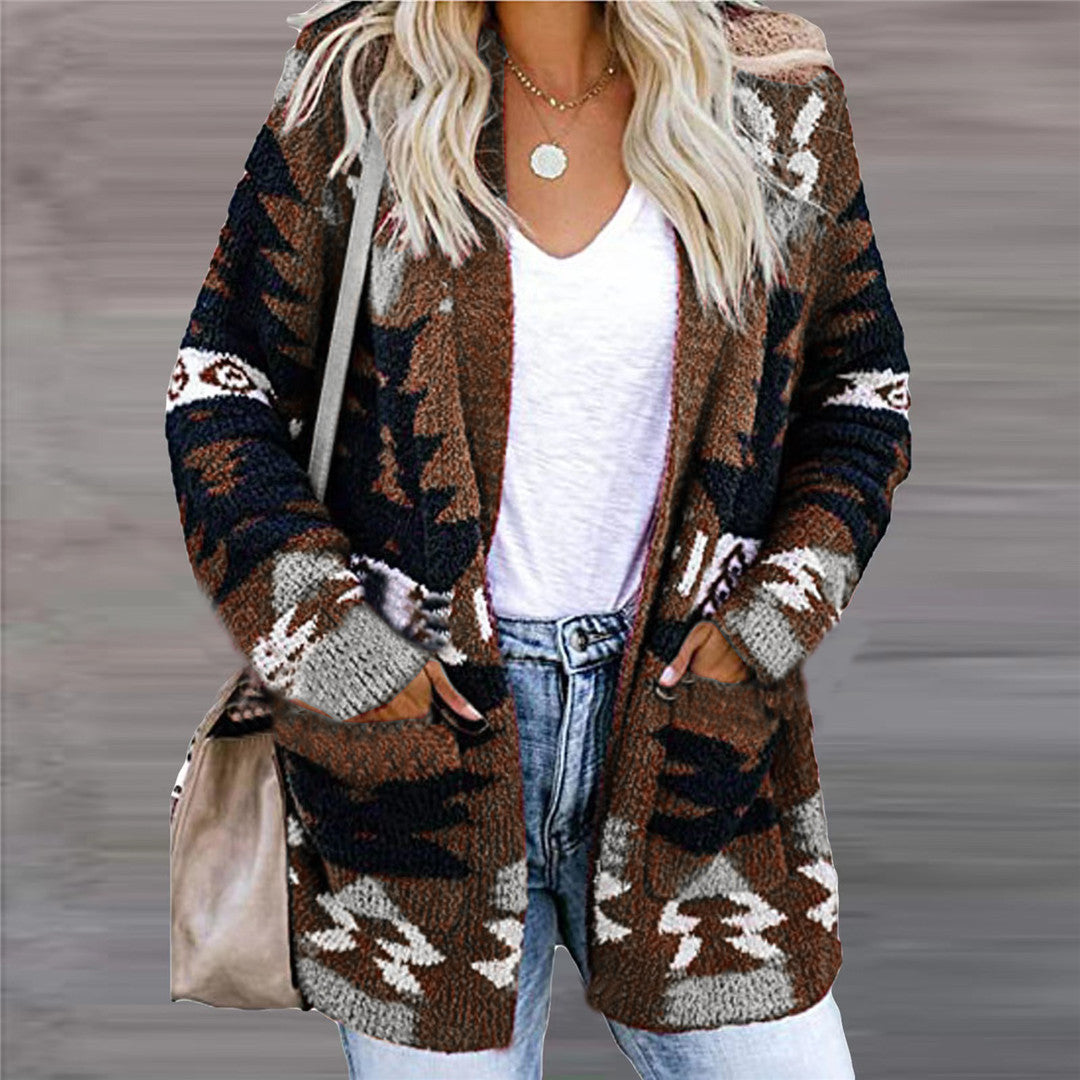 Autumn Winter Women's Loose Halloween Sweater Christmas Printed Knitted Long-Sleeved Cardigan