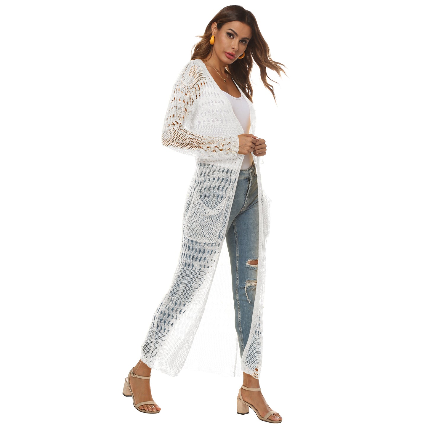 Women's Knitted Sweater Large Pocket Long Cardigan Casual Coat Multi-Color