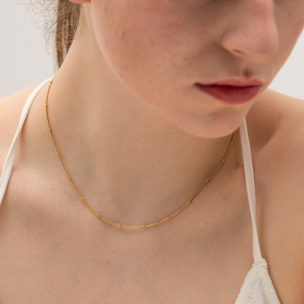 5pcs Small Fresh Stainless Steel Necklace High-Grade Sense Does Not Fade Color Round Bead Snake Chain Necklace Summer Accessories